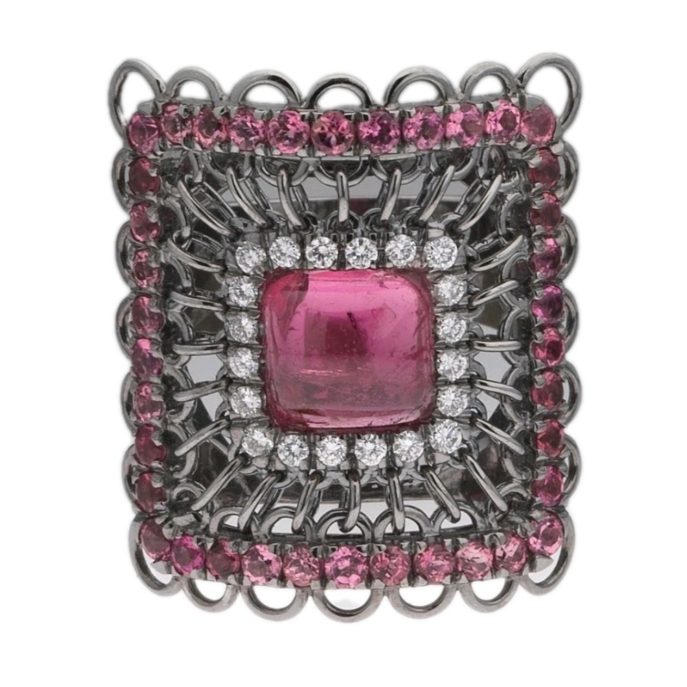 Diamond 18k Gold Pink Tourmaline Ring Large